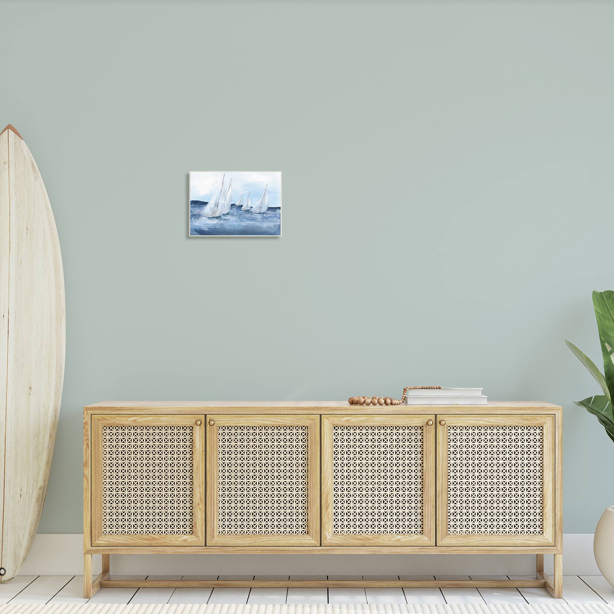 Stupell Industries White Sailboats Coasting Ocean Waters Blue Tide Wood Wall Plaque